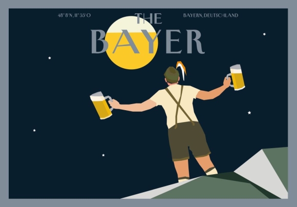 Postkarte: The Bayer - Bier und Mond