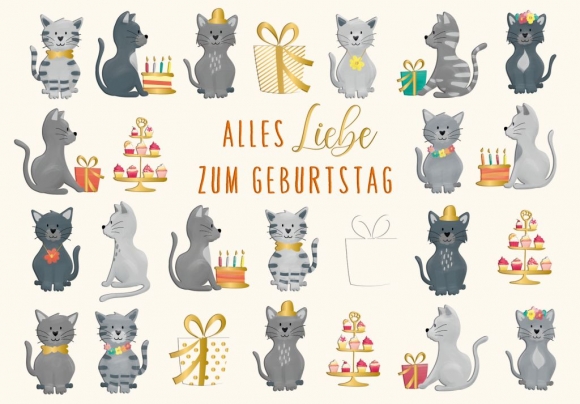 Doppelkarte: Alles Liebe zum Geburtstag mit Katzenparade