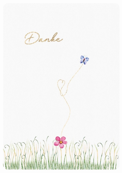 Postkarte: Danke - Blumenwiese mit Schmetterling