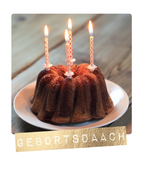 Postkarte: Gebortsdaach - Kuchen mit Kerzen
