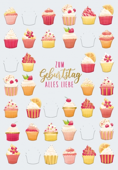 Doppelkarte: Zum Geburtstag alles Liebe Cupcakes