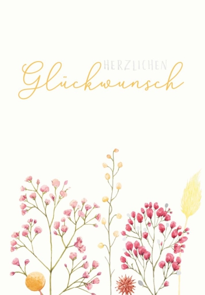 Doppelkarte: Herzlichen Glückwunsch - Trockenblumen