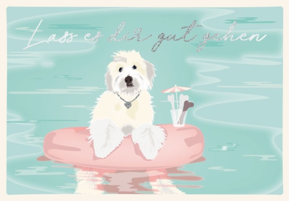 Doppelkarte: Lass es Dir gutgehen - Hund im Pool