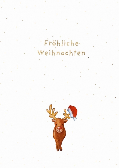 Postkarte: Fröhliche Weihnachten Rudolf mit Weihnachtsmütze