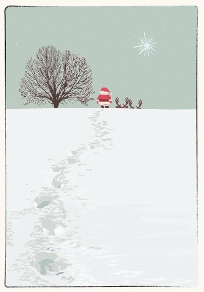 Doppelkarte: Weihnachtsmann mit Rentieren