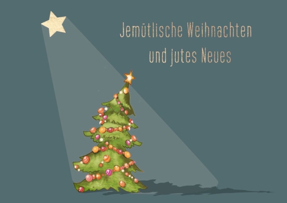 Postkarte: Jemütlische Weihnachten und jutes Neues - Tannenbaum