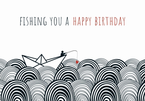 Postkarte: Fishing you a happy birthday - Papierboot