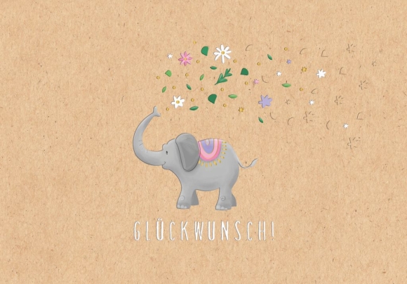 Doppelkarte: Glückwunsch Elefant