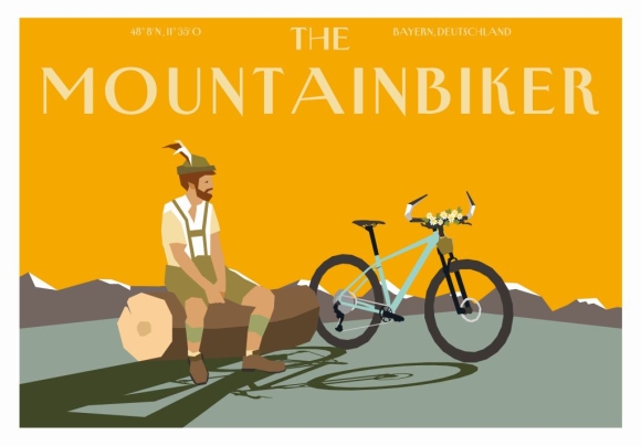 Postkarte: The Mountainbiker - Bayer mit Mountainbike