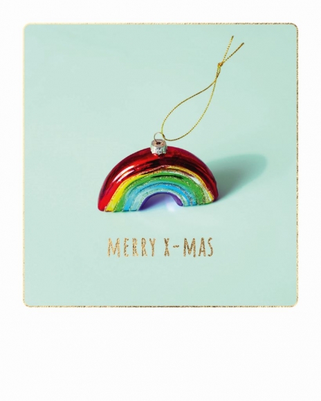 Mini-Postkarte: Merry X-Mas - Regenbogen