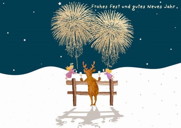 Postkarte: Frohes Fest und ein gutes Neues Jahr Feuerwerk