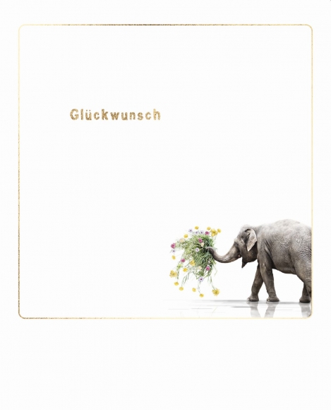 Doppelkarte: Glückwunsch Elefant mit Blumenstrauß