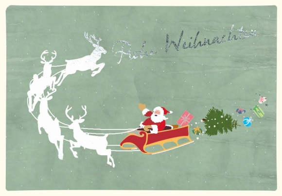 Doppelkarte: Frohe Weihnachten -Schlittenfahrt
