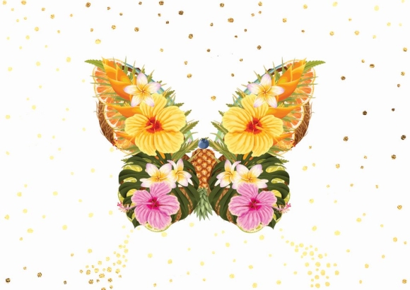 Postkarte: Schmetterling aus Früchten