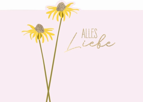 Postkarte: Alles Liebe Blumen gelb