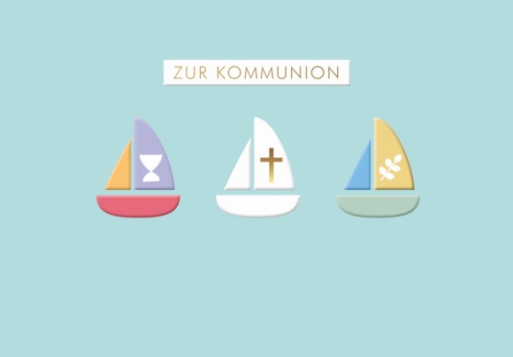 Doppelkarte: Zu Kommunion - Segelboote