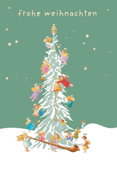 Doppelkarte: Frohe Weihnachten Schneebaum mit Engelchen