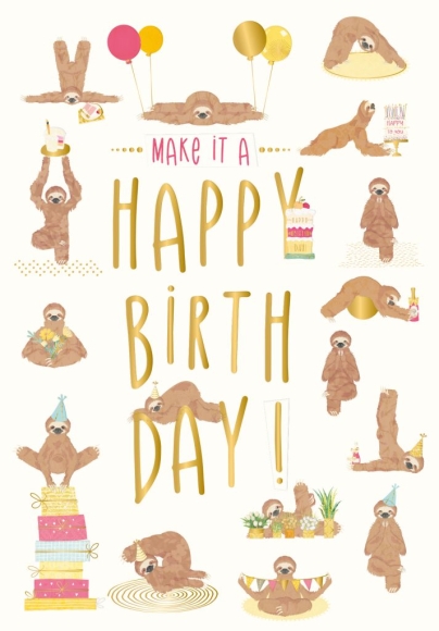 Doppelkarte: Make it a Happy Birthday! - Faultiere beim Yoga