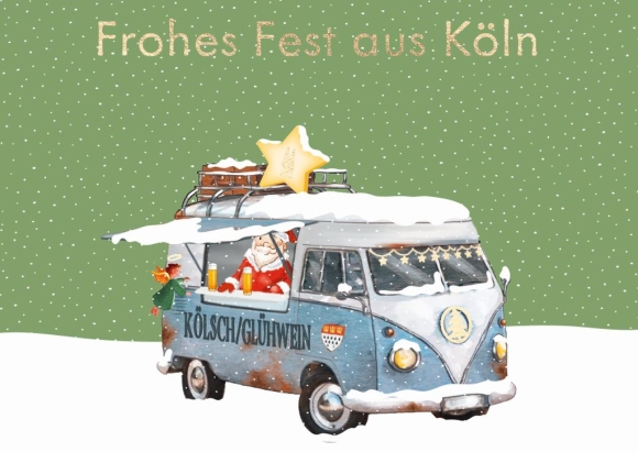 Doppelkarte: Frohes Fest aus Köln - Bully mit Kölsch