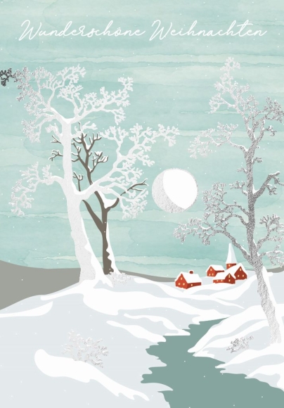 Doppelkarte: Wunderschöne Weihnachten - Schneelandschaft