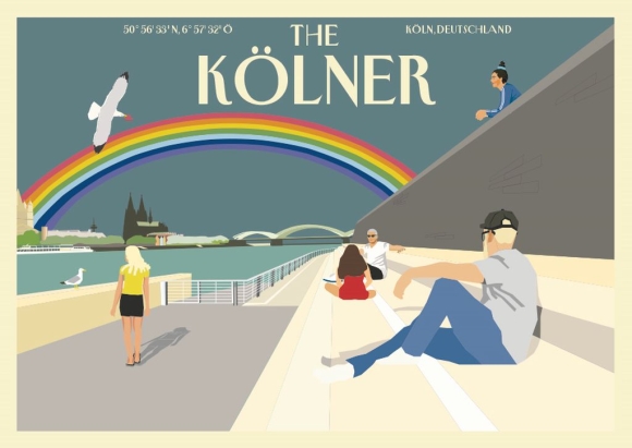 Postkarte: The Kölner - Regenbogen über dem Rhein