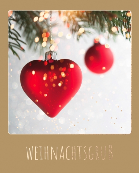 Doppelkarte: Weihn.-baumkugel Herz - Weihnachtsgruß