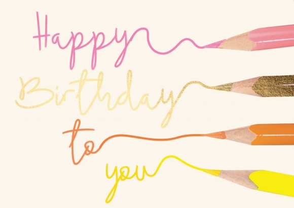 Postkarte: Happy Birthday to you - Buntstifte