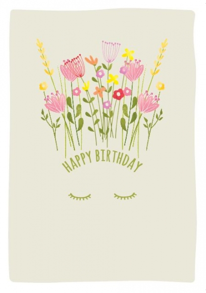 Postkarte: Blumen Wimpern Happy Birthday