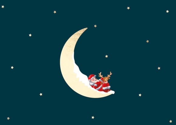 Doppelkarte: Weihnachtsmann auf Mond