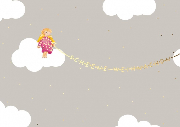 Postkarte: Scheene Weihnachdn - Engel auf Wolke