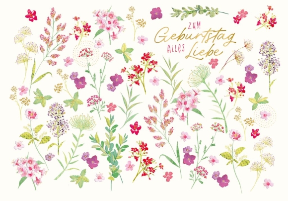 Doppelkarte: Zum Geburtstag Alles Liebe - Blumen
